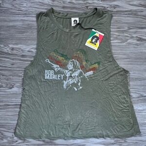 Daydreamer Bob Marley Catch A Fire Muscle Tank Top Olive Green Small NWT